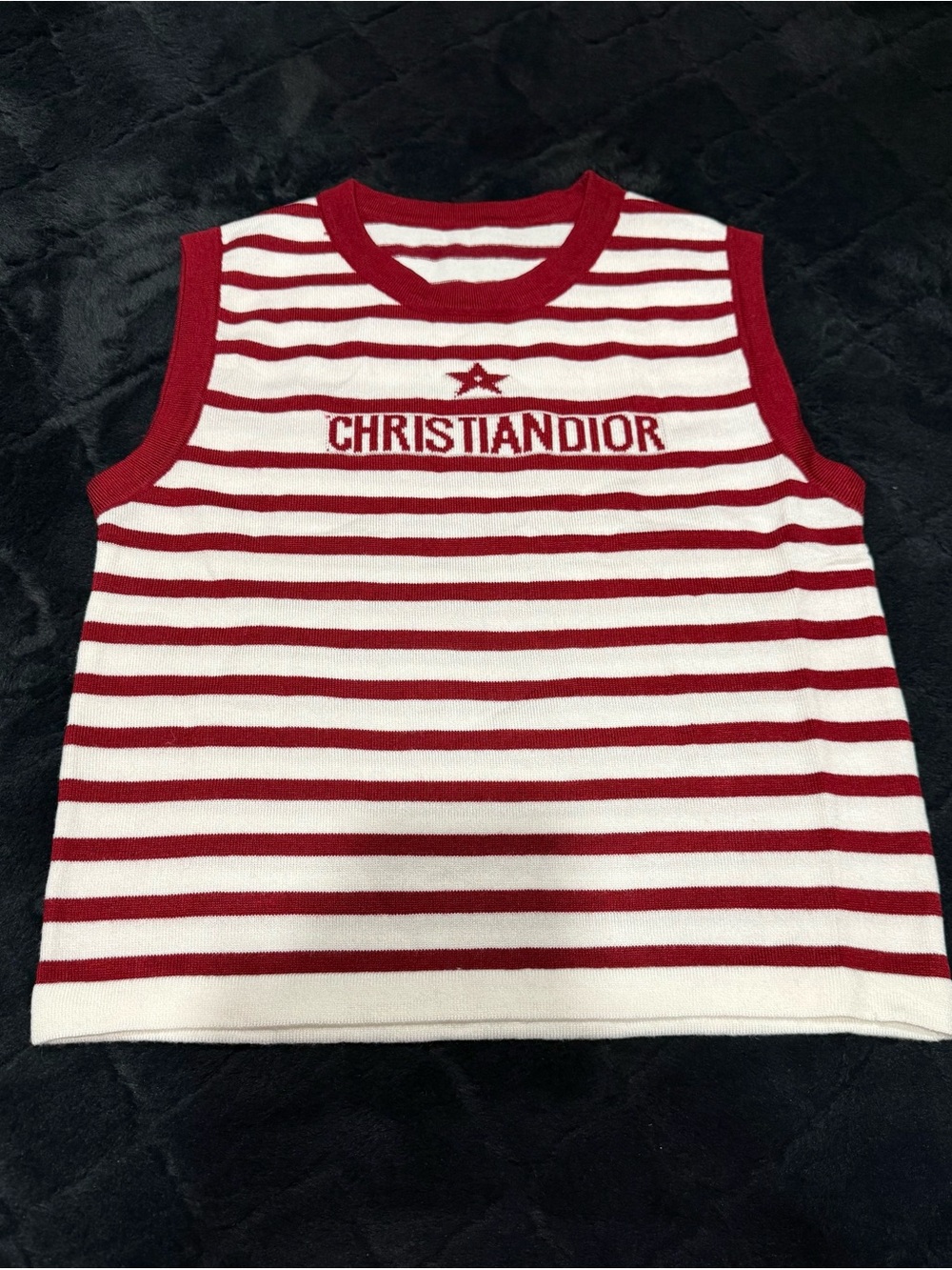 Kids Dior Red & White Striped Sleeveless Knit Top